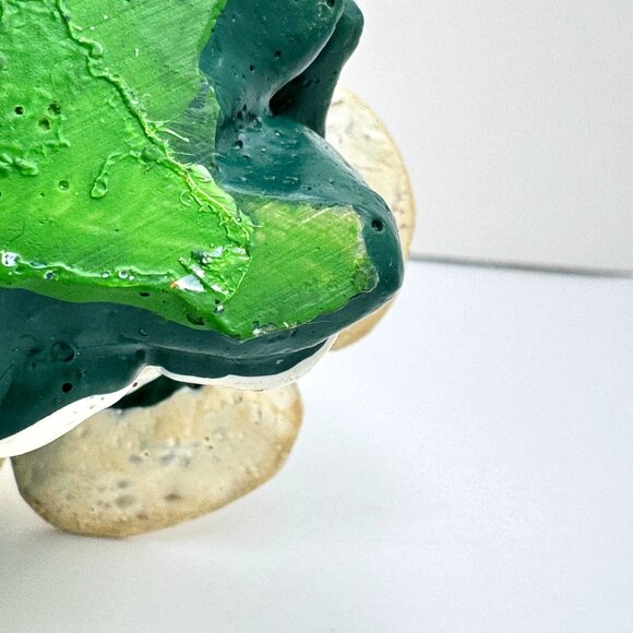 Vtg Whimsical Frog Flowers Ladybug Figurine Hermitage Pottery Hand Painted Green - Picture 10 of 12